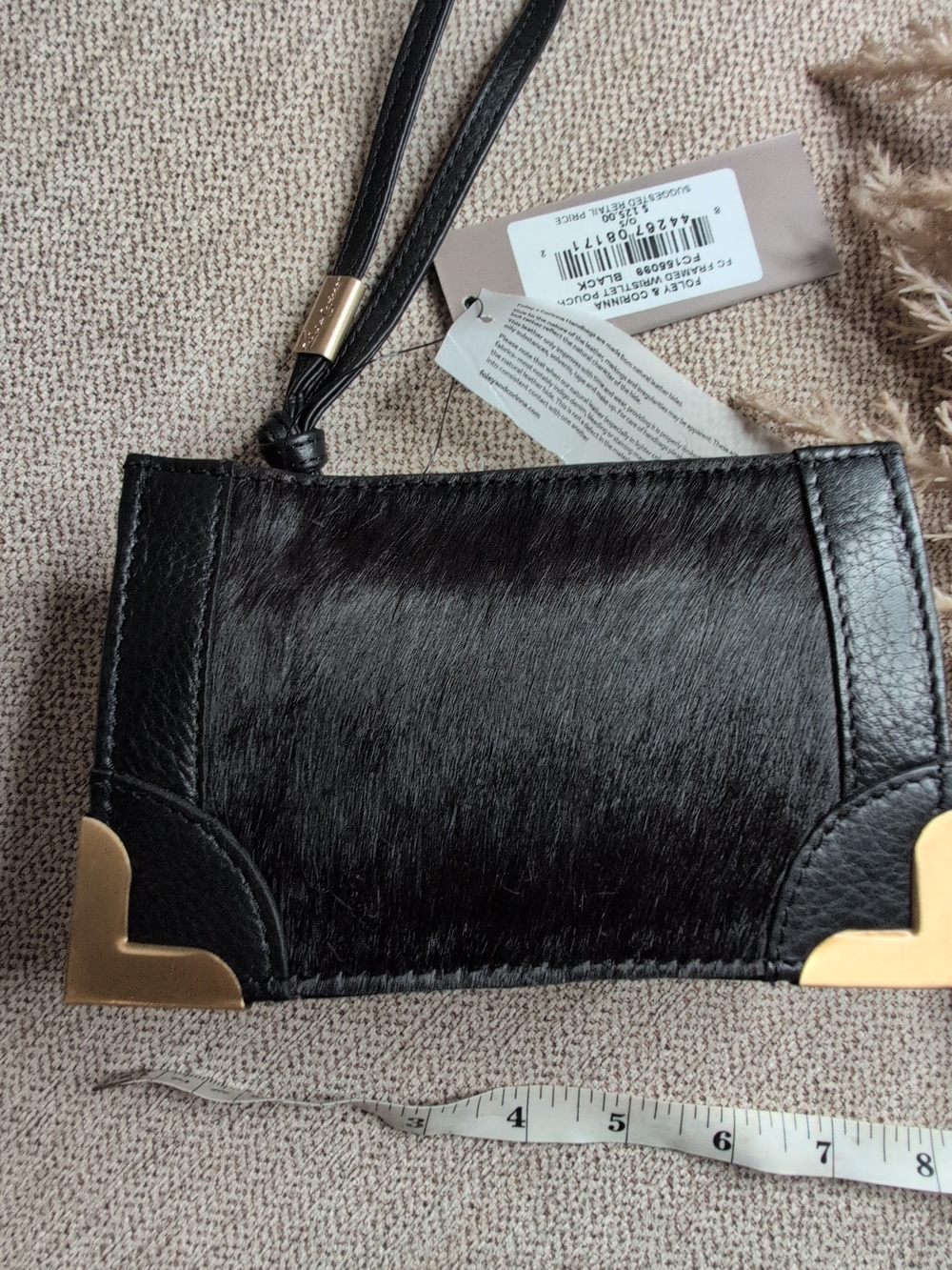 Foley + Corinna Black Haircalf Wristlet with Gold Accents